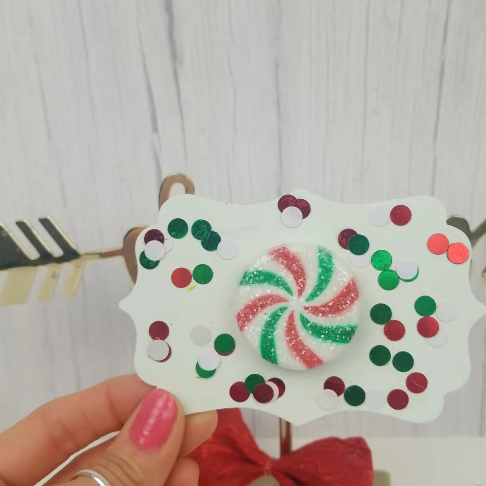 Candy cane Magnet Home DECOR green mint wood Christmas gift HANDMADE